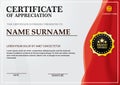 Modern & simple certificate template with red curves theme on grey background Royalty Free Stock Photo