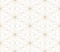 Modern simple geometric vector seamless pattern with gold flowers, line texture on white background. Light abstract Royalty Free Stock Photo