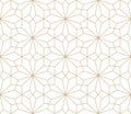 Modern simple geometric vector seamless pattern with gold flowers, line texture on white background. Light abstract Royalty Free Stock Photo