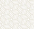 Modern simple geometric vector seamless pattern with gold line texture on white background. Light abstract wallpaper