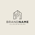 Modern Simple home logo with Monoline line art style design template Illustration. house, Real Estate, building, simple Premium Ve Royalty Free Stock Photo