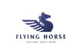 Modern Simple Pegasus Flying Horse Stallion Silhouette Logo Design Vector Royalty Free Stock Photo