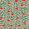 Modern simple pomegranat foliage vector seamless pattern for textile, wallpaper, packcage, fabric, banner. Simple Royalty Free Stock Photo