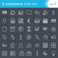 Modern, stroked e-commerce icons isolated on dark background