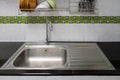 The modern sink on the black counter with the stainless steel rack Royalty Free Stock Photo