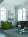 Modern skandinavian interior design living room in white