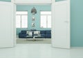 Modern skandinavian interior design living room whith blue couch