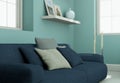 Modern skandinavian interior design living room whith blue couch