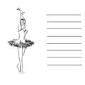 Modern sketch illustration with black Line Art Drawing. Ballet Dancer ballerina on white background