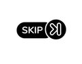 Modern skip button icon with bold typography and creative arrow design