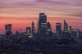 The modern skyline of the financial district City of London during dusk Royalty Free Stock Photo