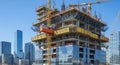 Modern Skyscraper Construction Site with Cranes and Blue Sky building architecture Royalty Free Stock Photo