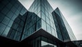 Modern skyscraper facade reflects futuristic city life in steel and glass generative AI