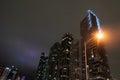 Modern skyscrapers lit up at night nocturnal architecture in Miami, USA