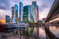 Modern skyscrapers of Moscow City on the Moskva River at night in summer, Russia Royalty Free Stock Photo