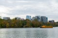 Rosslyn Virginia Skyline and the Potomac River with a Yellow Water Taxi seen from Georgetown in Washington D.C. Royalty Free Stock Photo