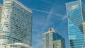 Modern skyscrapers timelapse in famous financial and business district of Paris - La Defense. Royalty Free Stock Photo