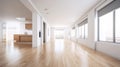 Modern, sleek apartment with clean white walls and beautiful hardwood floors.