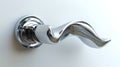 Modern sleek chrome Latch Door Handle isolated on light backdrop. Contemporary doorknob with a glossy finish. Concept of