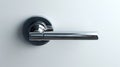 Modern sleek chrome Latch Door Handle isolated on light background. Contemporary doorknob with a glossy finish. Concept