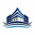 A modern, sleek, and elegant blue and white logo of a conference center, A sleek and elegant conference center offering state-of-