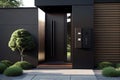 modern, sleek entrance with electronic touchpad lock and security camera