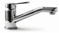 Modern sleek faucet design in a minimalist setting. Water tap with elegant curves. White backdrop. Concept of