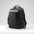 Modern sleek and luxurious black bagpack with stylish gears placed against a plain white backdrop Royalty Free Stock Photo