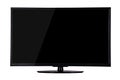 modern slim plasma TV on a black stand isolated on a white backg Royalty Free Stock Photo