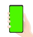 Realistic Modern slim Smartphone, phone. Greenscreen, Illustration for business and work. On a white background. Vector Royalty Free Stock Photo