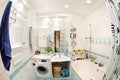 Modern small bathroom in blue colors Royalty Free Stock Photo