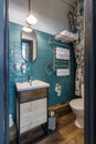 Modern small bathroom interior design. Blue style Royalty Free Stock Photo