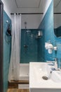Modern small bathroom interior design. Blue style Royalty Free Stock Photo