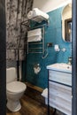 Modern small bathroom interior design. Blue style Royalty Free Stock Photo