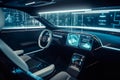 Modern smart car technology intelligent system using Heads up display (HUD) Autonomous self driving mode vehicle. Royalty Free Stock Photo