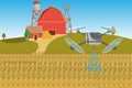 Modern smart farm with drones-sprayers. Digital transformation i