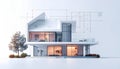 Modern Smart Home Architecture with Digital Network Overlay, Illustrating Future Housing Design, Technology Integration, and Royalty Free Stock Photo
