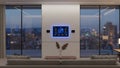 Modern Smart Home Control Panel Displayed on a Wall with City View Royalty Free Stock Photo