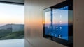 Smart Home Control Panel Touchscreen Interface with Sunset View Royalty Free Stock Photo