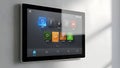 Smart Home Control Panel Touchscreen Interface with Icons, Mounted on Wall Royalty Free Stock Photo