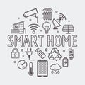 Modern Smart Home round illustration, vector symbol made with icons and word in thin line style