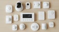 Modern Smart Home Security & Automation Devices Collection on Wood Royalty Free Stock Photo
