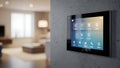 Smart Home Control Panel Displaying Home Automation Icons on Concrete Wall Royalty Free Stock Photo