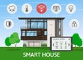 Modern Smart House infographic banner. Flat design style concept, technology system with centralized control. Vector Royalty Free Stock Photo