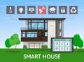 Modern Smart House infographic banner. Flat design style concept, technology system with centralized control. Vector Royalty Free Stock Photo