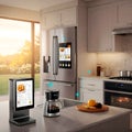Modern Smart Kitchen with Touchscreen Appliances and Recipe Display Royalty Free Stock Photo
