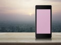 Modern smart phone with blank pink screen