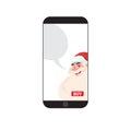 Modern Smart Phone With Santa Image Merry Christmas And Happy New Year Greeting Message