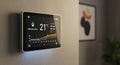 Modern smart thermostat displaying room temperature and energy usage Royalty Free Stock Photo
