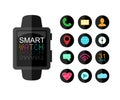 Modern Smart Watch. Set Of App Icons for Interface. Flat Style. Royalty Free Stock Photo